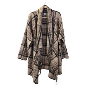 Tart Collection Wool Blend Fringe Accent Plaid Poncho Sweater Size 3X